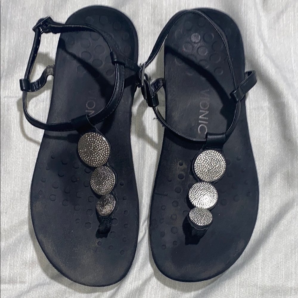 Vionic Lizbeth T-strap Sandals with Metallic Embellishments